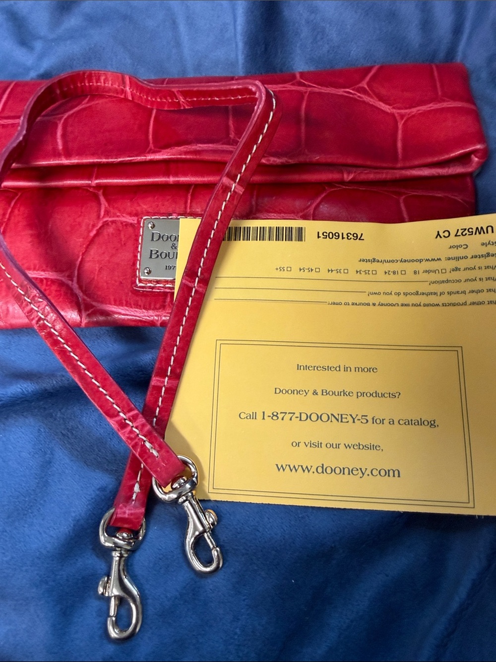Dooney & Bourke Red Croc-Embossed Leather Fold-Over Clutch - Picture 3 of 3